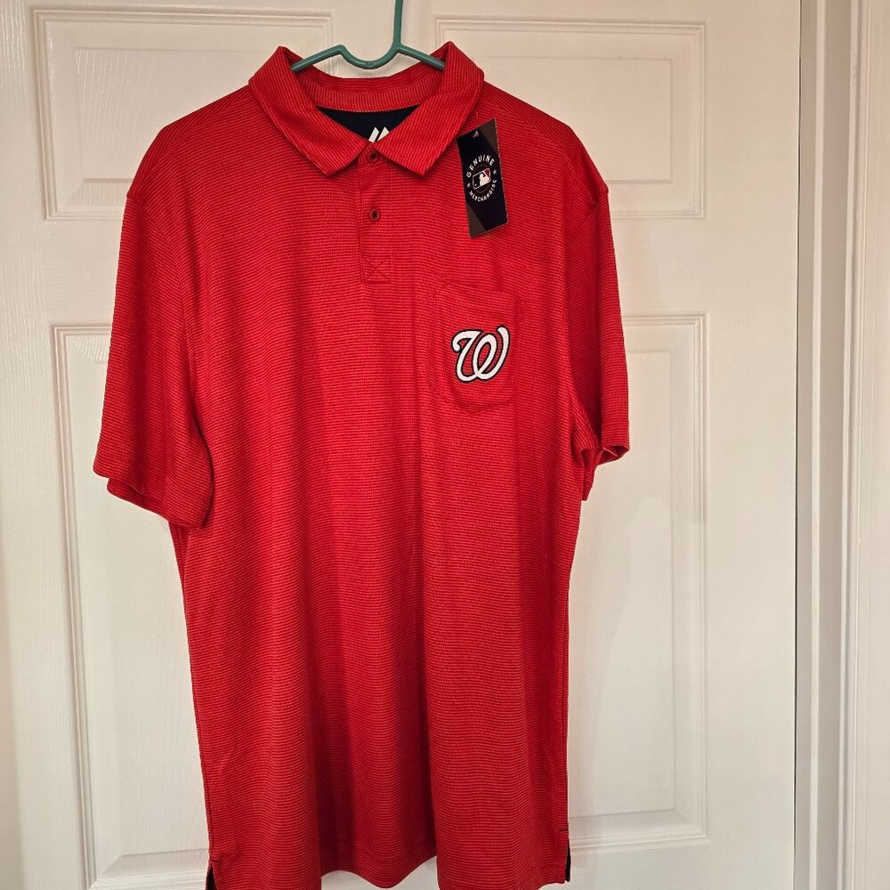 Washington Nationals Men's Majestic SS 2 Button Polo Shirt Poly Red Sz 2XL NWT